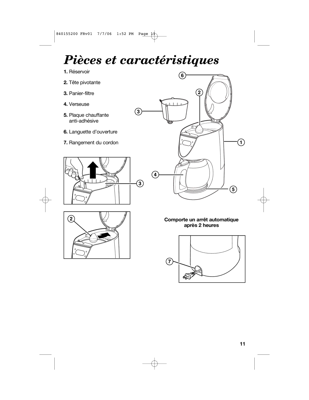 Hamilton Beach 42884, 840155200 manual Pièces et caractéristiques 