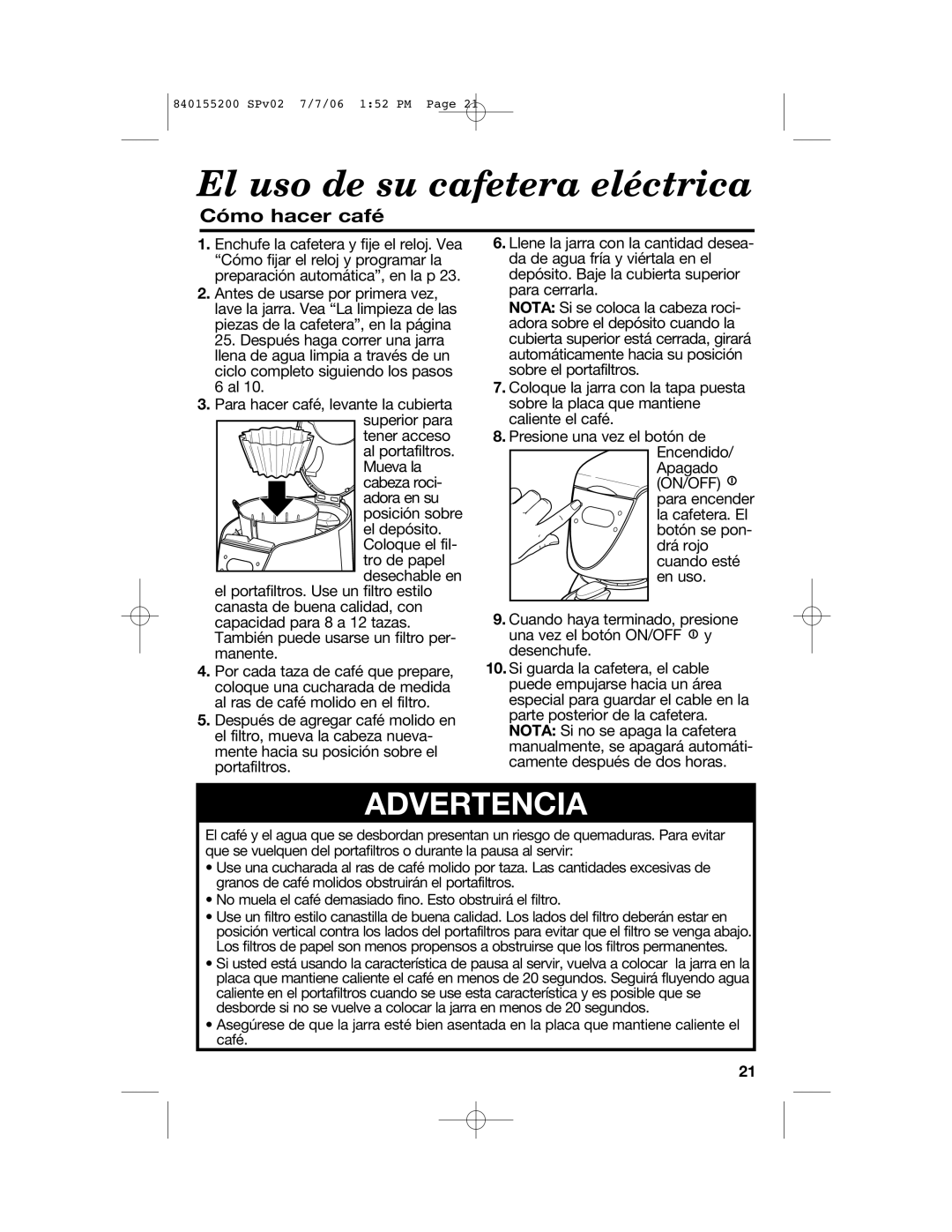 Hamilton Beach 42884, 840155200 manual El uso de su cafetera eléctrica, Cómo hacer café 