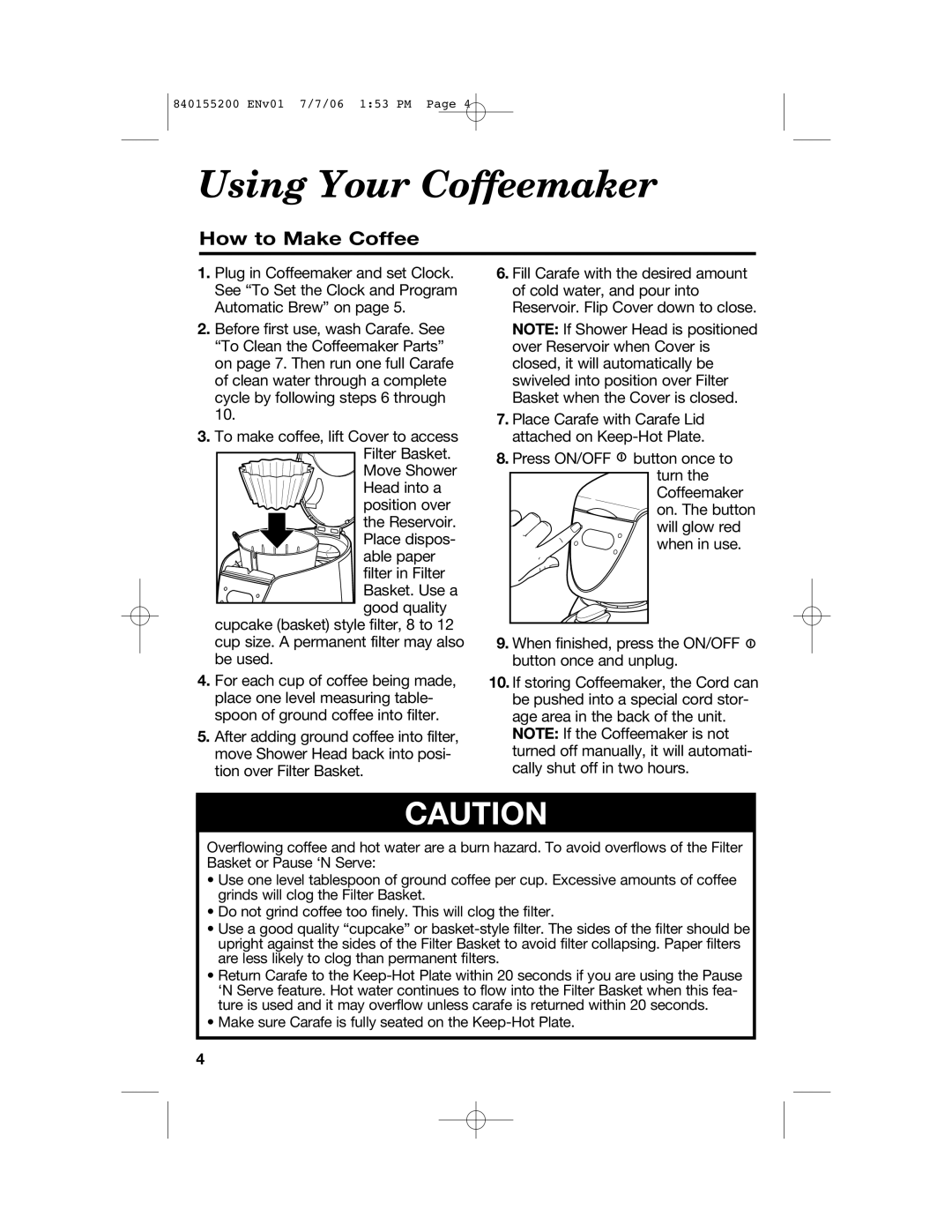 Hamilton Beach 840155200, 42884 manual Using Your Coffeemaker, How to Make Coffee 