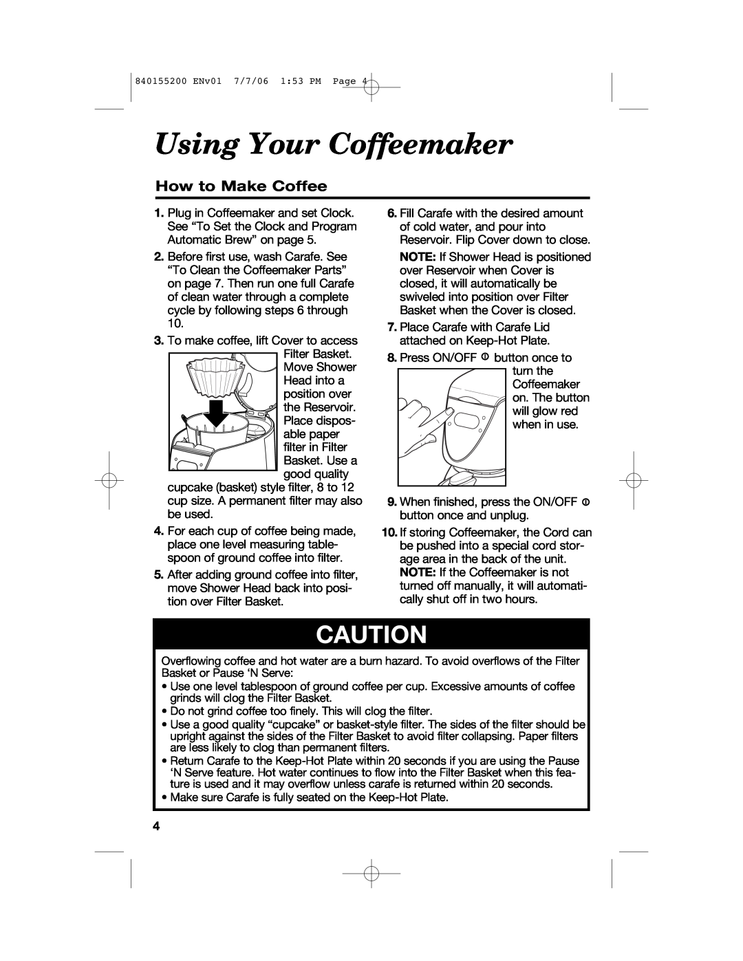 Hamilton Beach 840155200, 42884 manual Using Your Coffeemaker, How to Make Coffee 