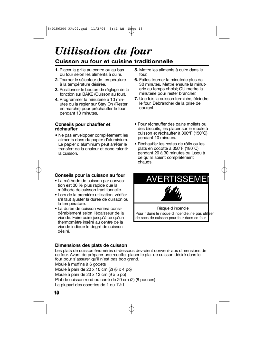 Hamilton Beach 840156300 Utilisation du four, Cuisson au four et cuisine traditionnelle, Conseils pour la cuisson au four 