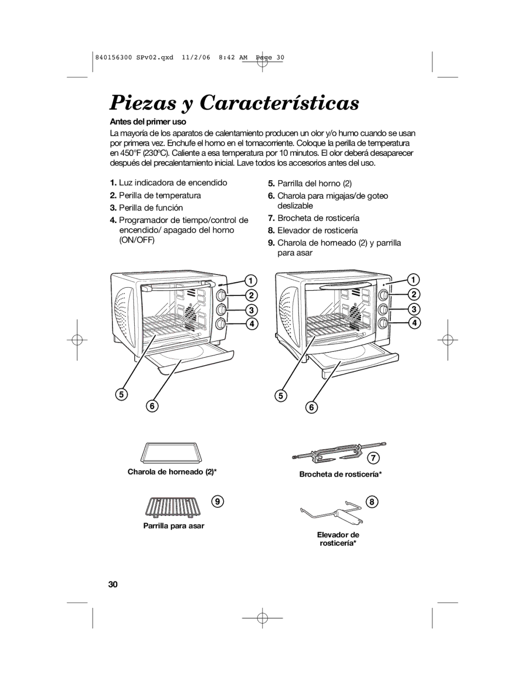 Hamilton Beach 840156300 manual Piezas y Características, Antes del primer uso 