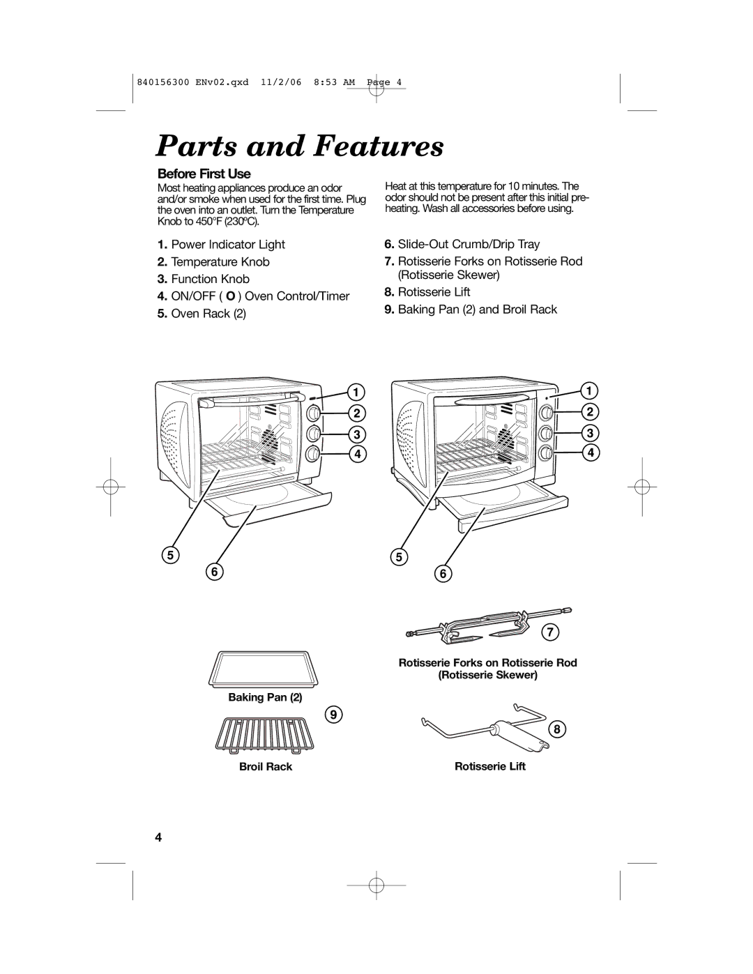 Hamilton Beach 840156300 manual Parts and Features, Before First Use 