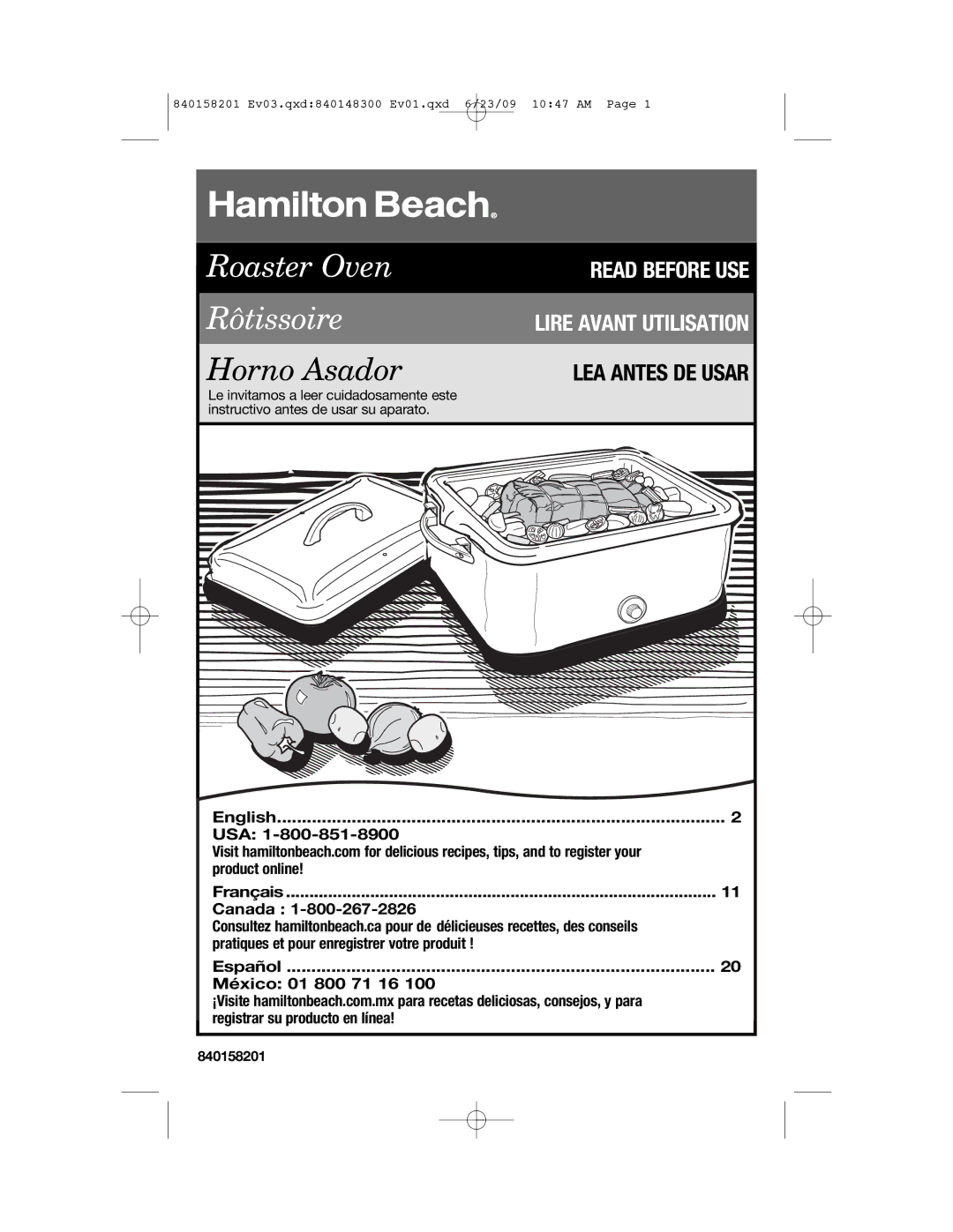 Hamilton Beach 840158201 manual English USA Product online Français Canada, Registrar su producto en línea 