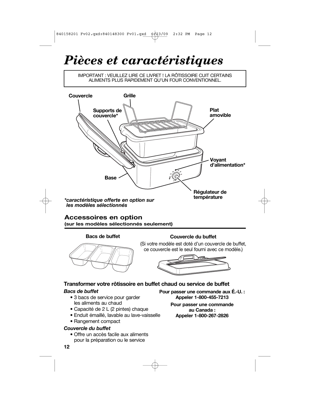 Hamilton Beach 840158201 manual Pièces et caractéristiques, Accessoires en option 