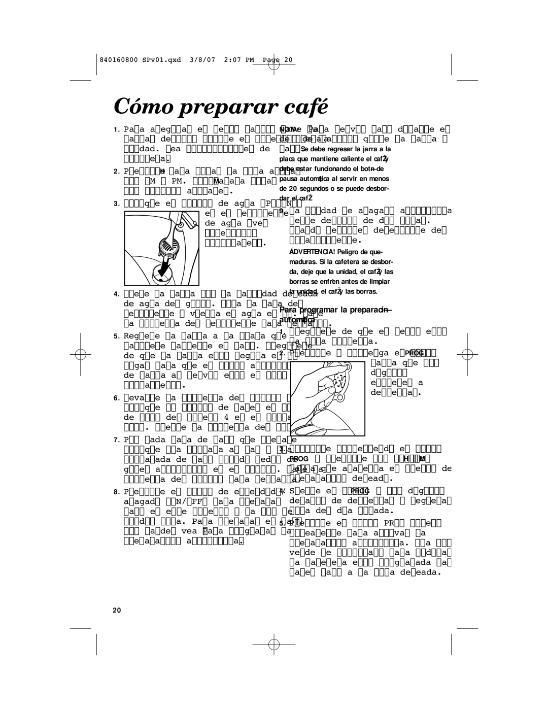 Hamilton Beach 840160800 manual Cómo preparar café, Para programar la preparación automática 