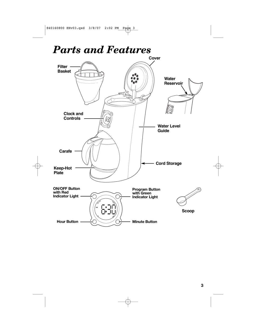 Hamilton Beach 840160800 manual Parts and Features 