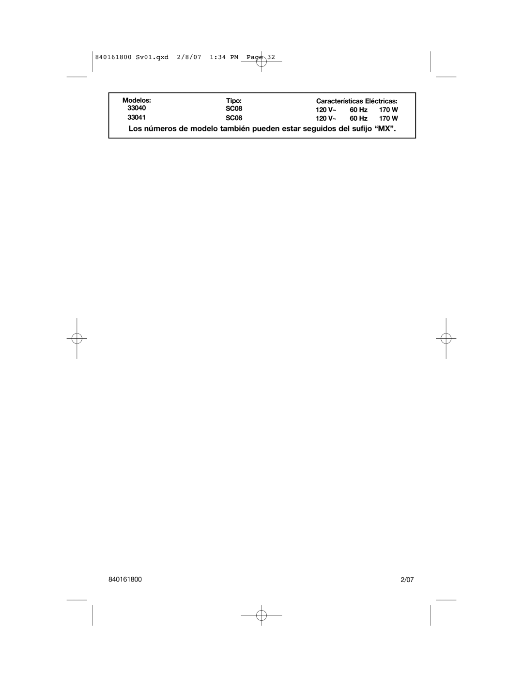 Hamilton Beach 840161800 manual Tipo 