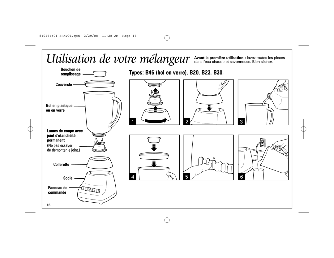 Hamilton Beach 840164501 manual Types B46 bol en verre, B20, B23, B30 