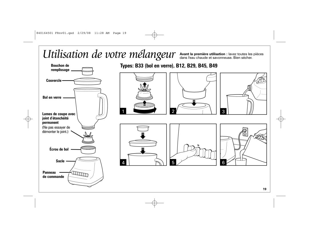 Hamilton Beach 840164501 manual Types B33 bol en verre, B12, B29, B45, B49 