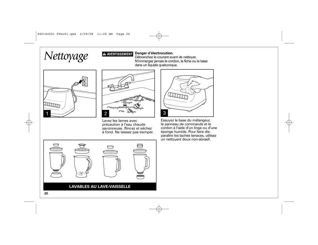 Hamilton Beach 840164501 manual Nettoyage 