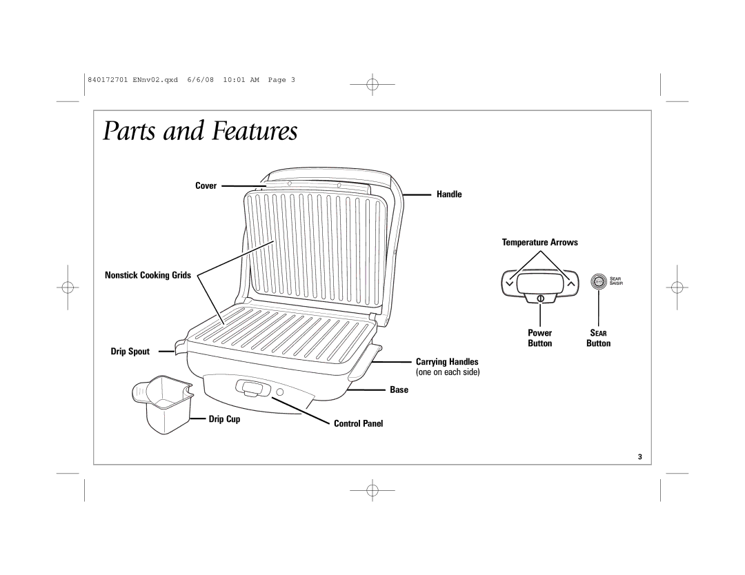 Hamilton Beach 840172701 manual Parts and Features 