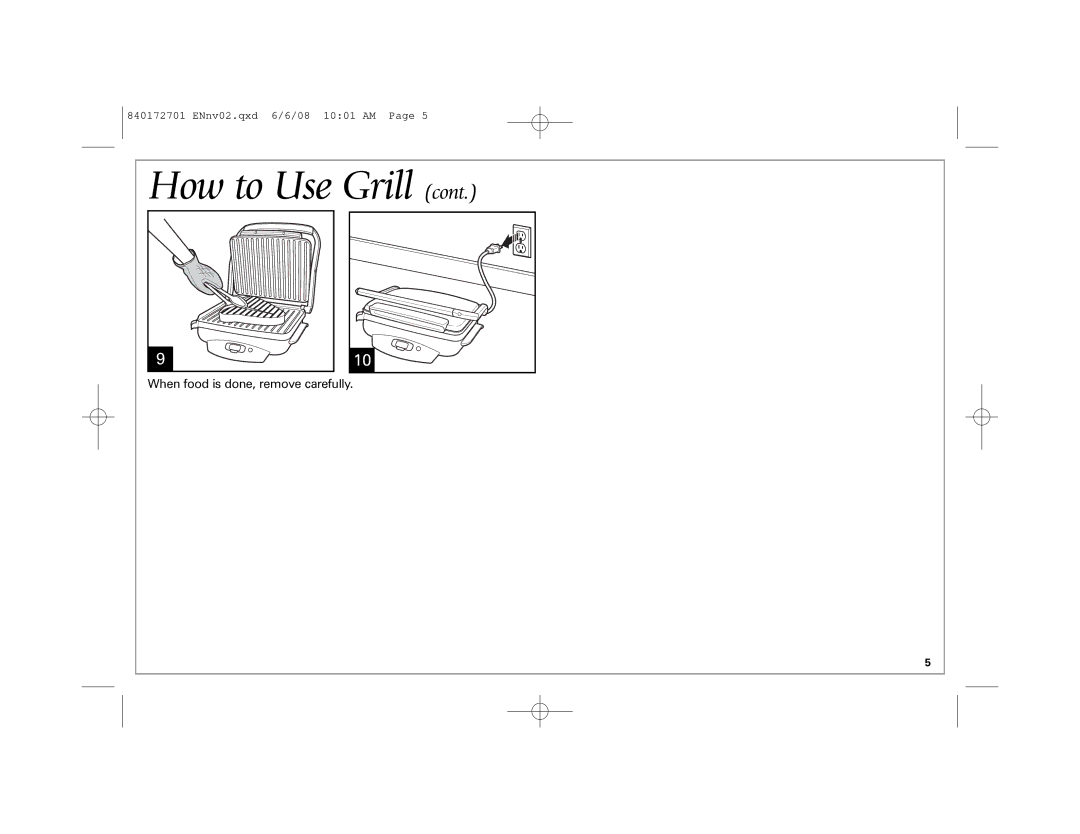 Hamilton Beach 840172701 manual How to Use Grill 