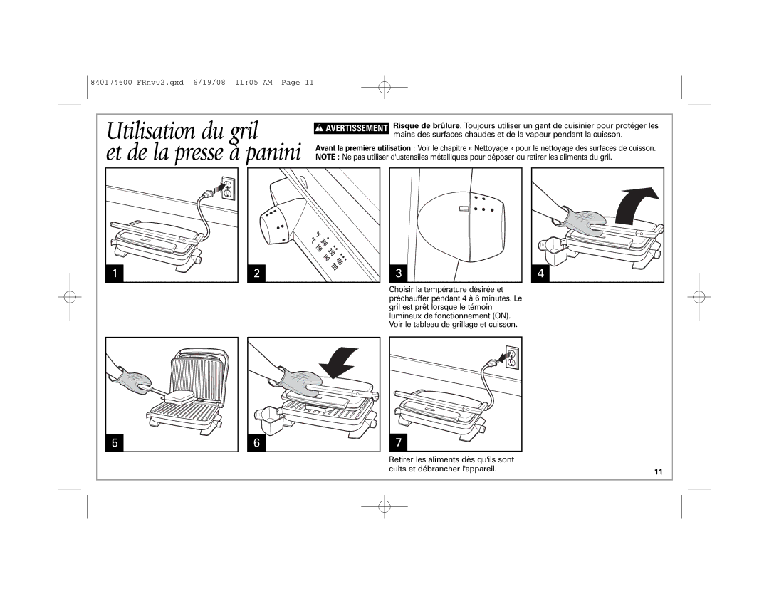 Hamilton Beach 840174600 manual Utilisation du gril 