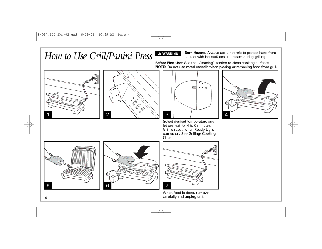 Hamilton Beach 840174600 manual How to Use Grill/Panini Press 