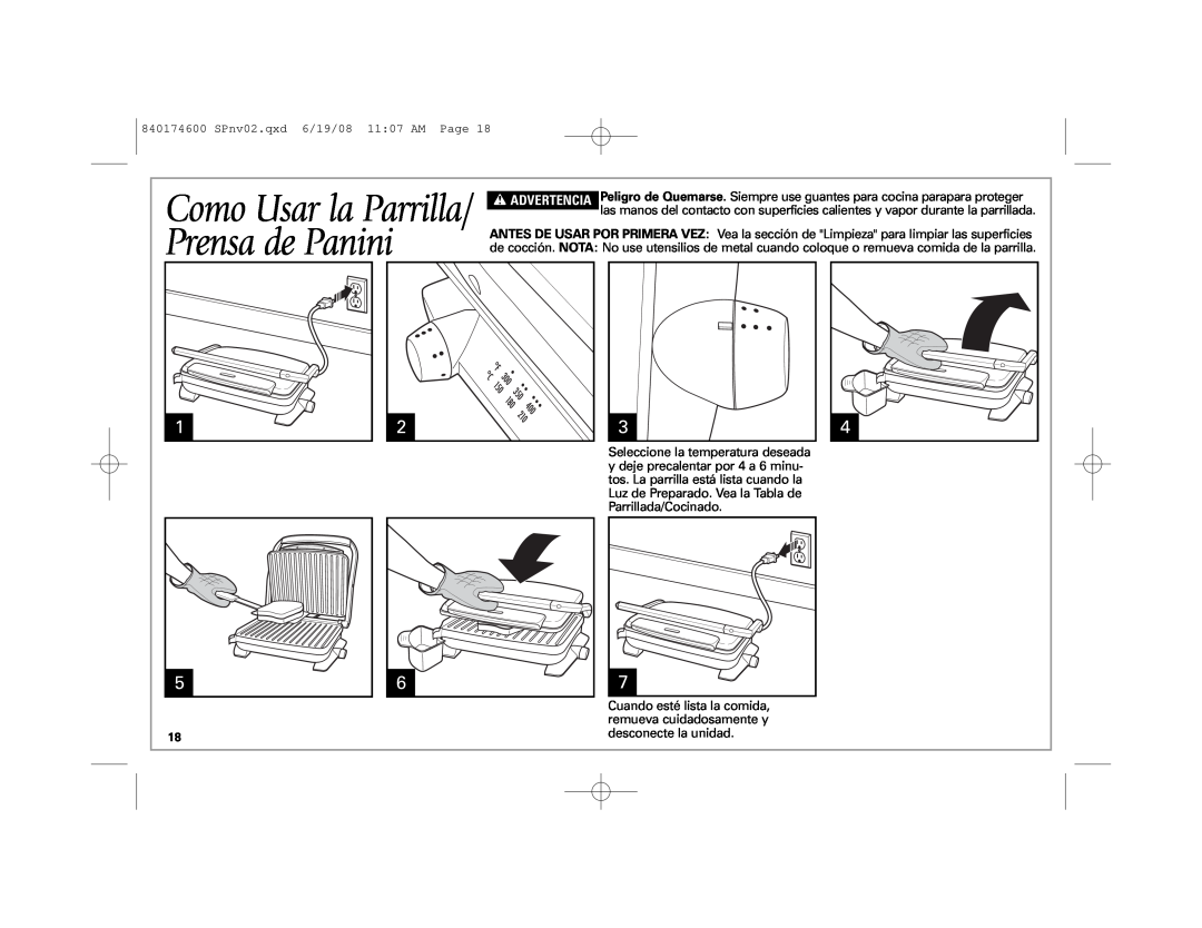 Hamilton Beach 840174600 manual Como Usar la Parrilla/ Prensa de Panini 