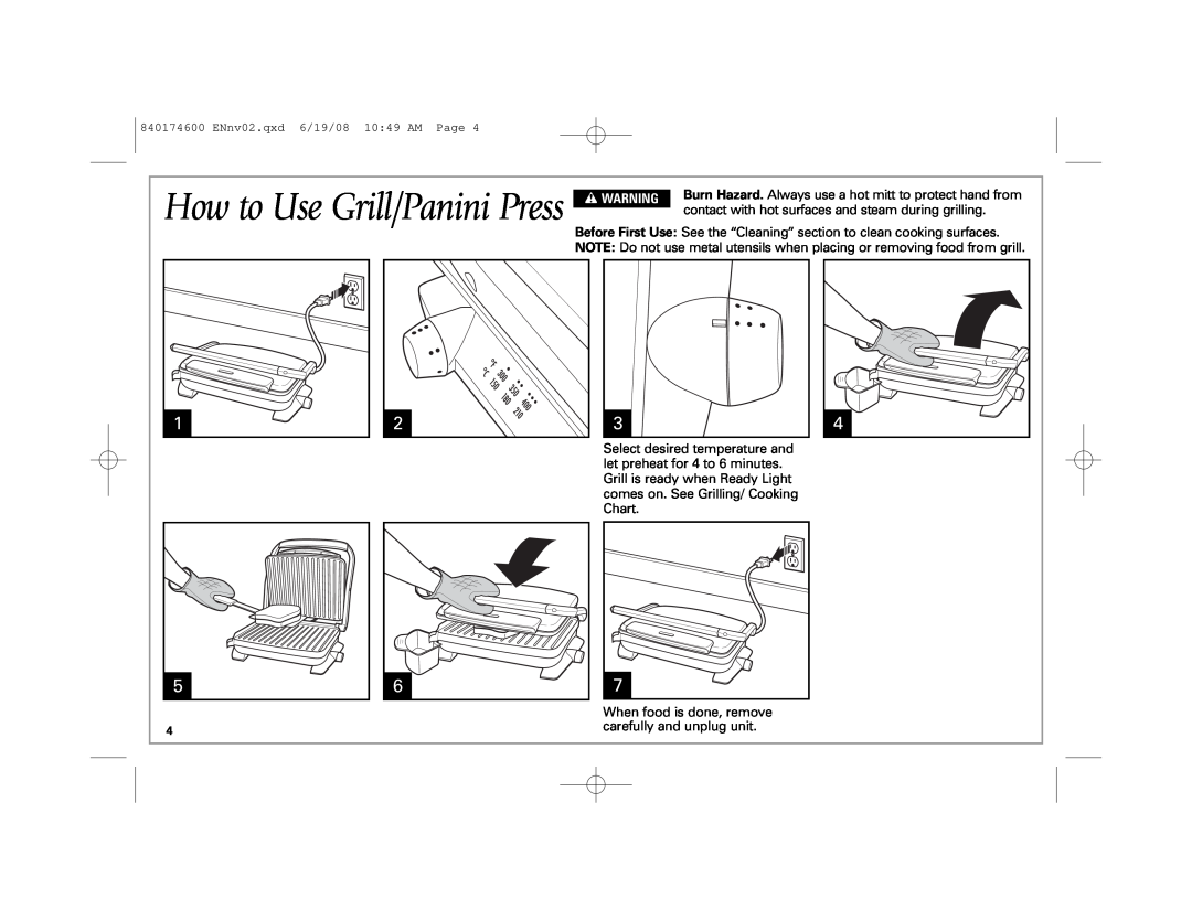 Hamilton Beach 840174600 manual How to Use Grill/Panini Press 