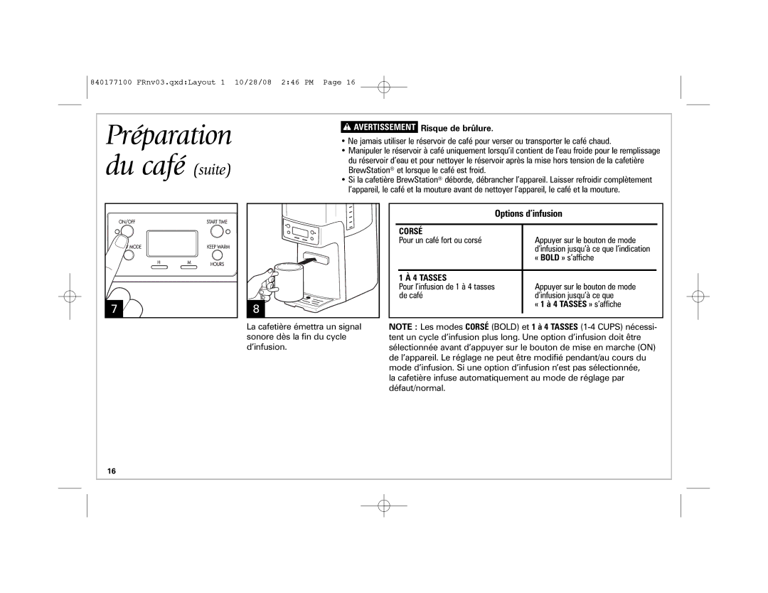 Hamilton Beach 840177100, 48464, 48465, 48463 manual Préparation, Options d’infusion 