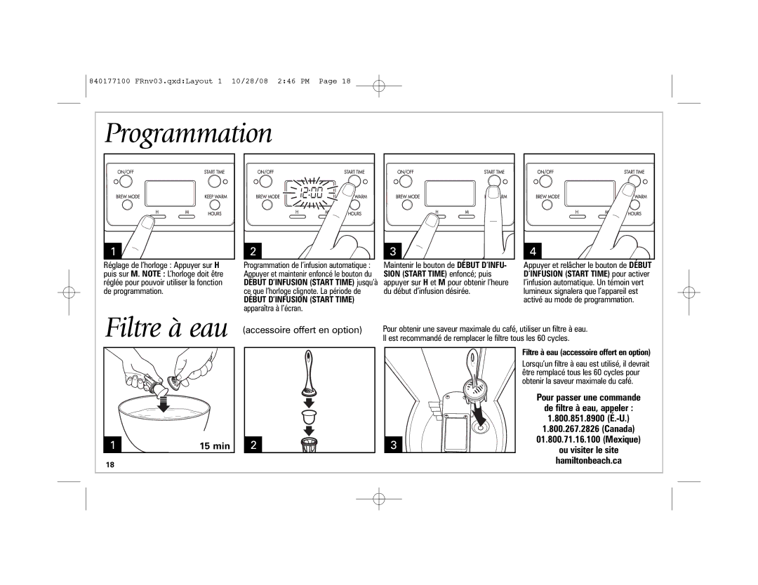 Hamilton Beach 48465, 840177100, 48464, 48463 manual Programmation 