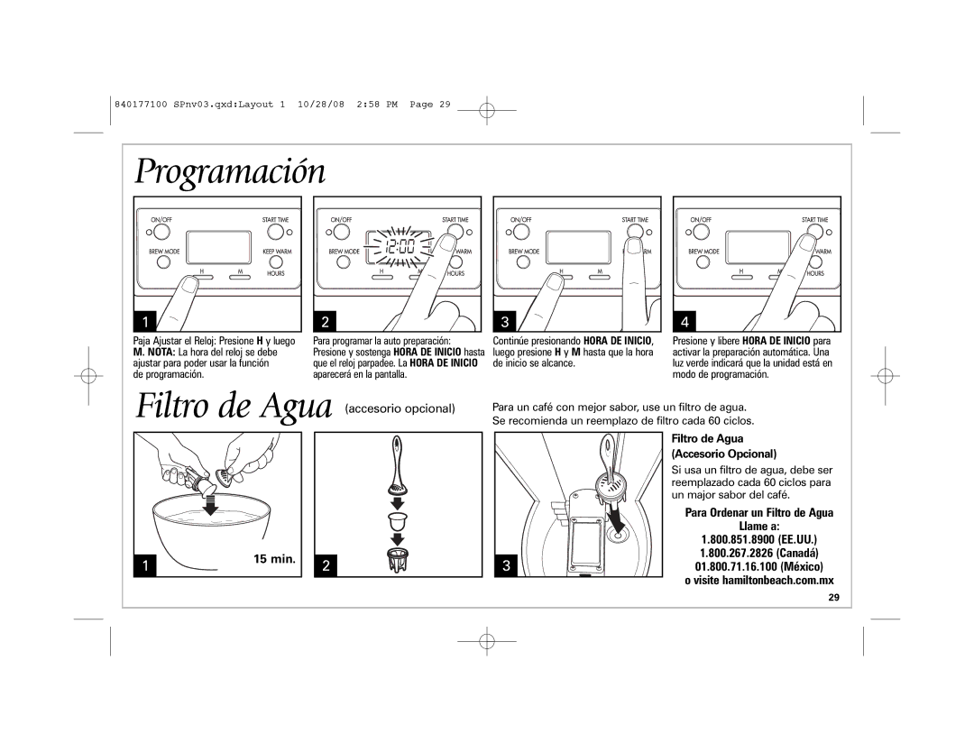 Hamilton Beach 48464, 840177100 Accesorio Opcional, Si usa un filtro de agua, debe ser, Reemplazado cada 60 ciclos para 