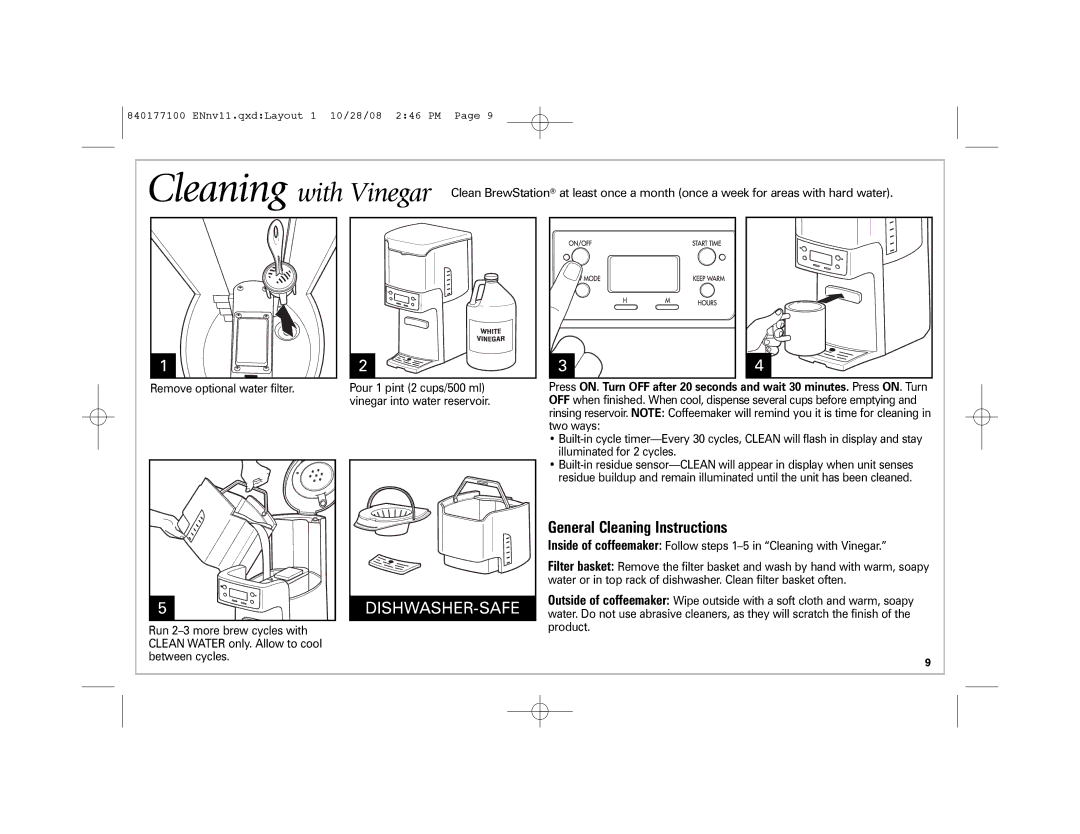 Hamilton Beach 48464, 840177100, 48465, 48463 manual General Cleaning Instructions 