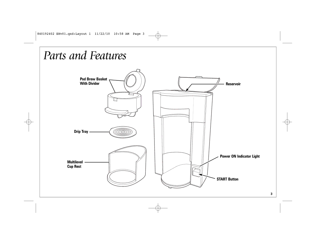 Hamilton Beach 840192402 manual Parts and Features 