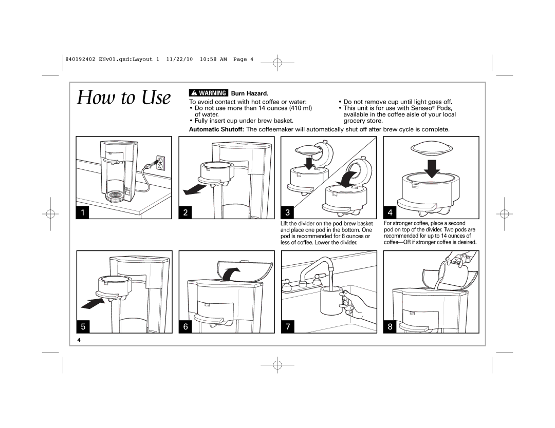 Hamilton Beach 840192402 manual How to Use, Burn Hazard 