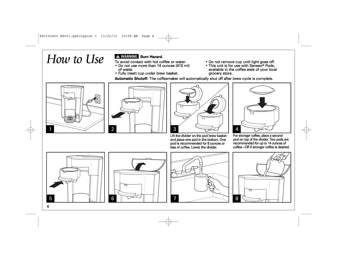 Hamilton Beach 840192402 manual How to Use, w WARNING, Burn Hazard 