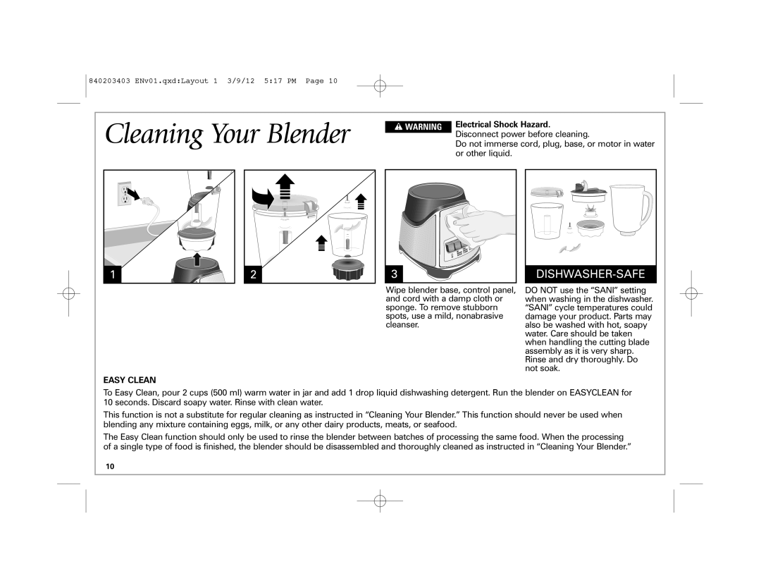 Hamilton Beach 840203403, 58148 manual Cleaning Your Blender, Easy Clean 