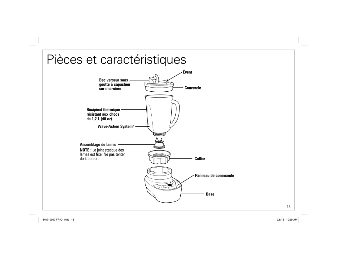 Hamilton Beach Blender, 840210002 ENv01.indd 4 manual Pièces et caractéristiques 