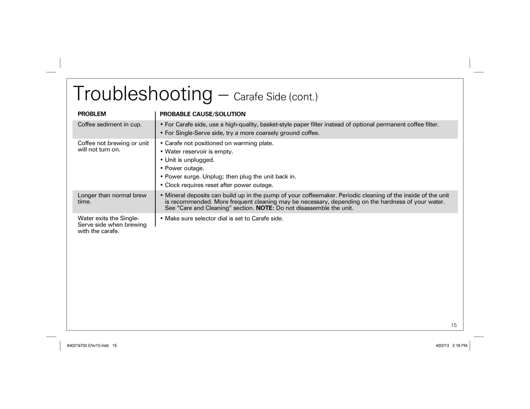 Hamilton Beach 2-Way FlexBrew Coffeemaker, 840219700 ENv10.indd 1 manual Troubleshooting Carafe Side 