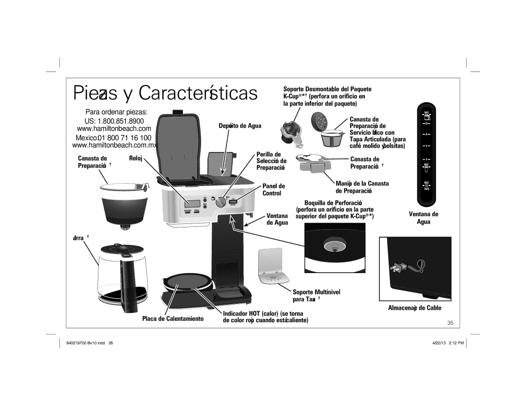 Hamilton Beach 2-Way FlexBrew Coffeemaker Cup*†perfora un orificio en, La parte inferior del paquete, Servicio Único con 