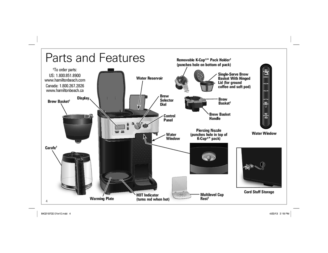 Hamilton Beach 840219700 ENv10.indd 1, 2-Way FlexBrew Coffeemaker manual Parts and Features, Canada 