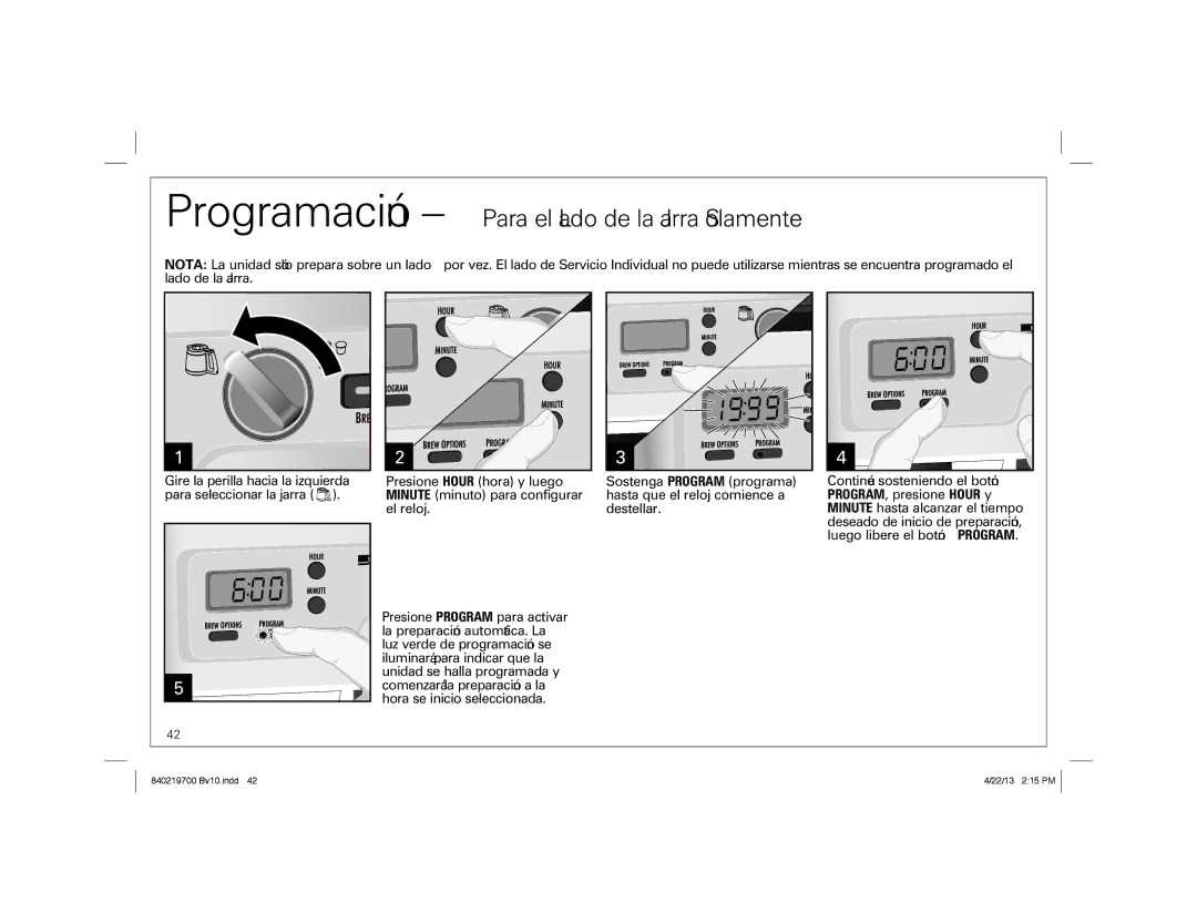 Hamilton Beach 840219700 ENv10.indd 1, 2-Way FlexBrew Coffeemaker manual Programación Para el Lado de la Jarra Solamente 
