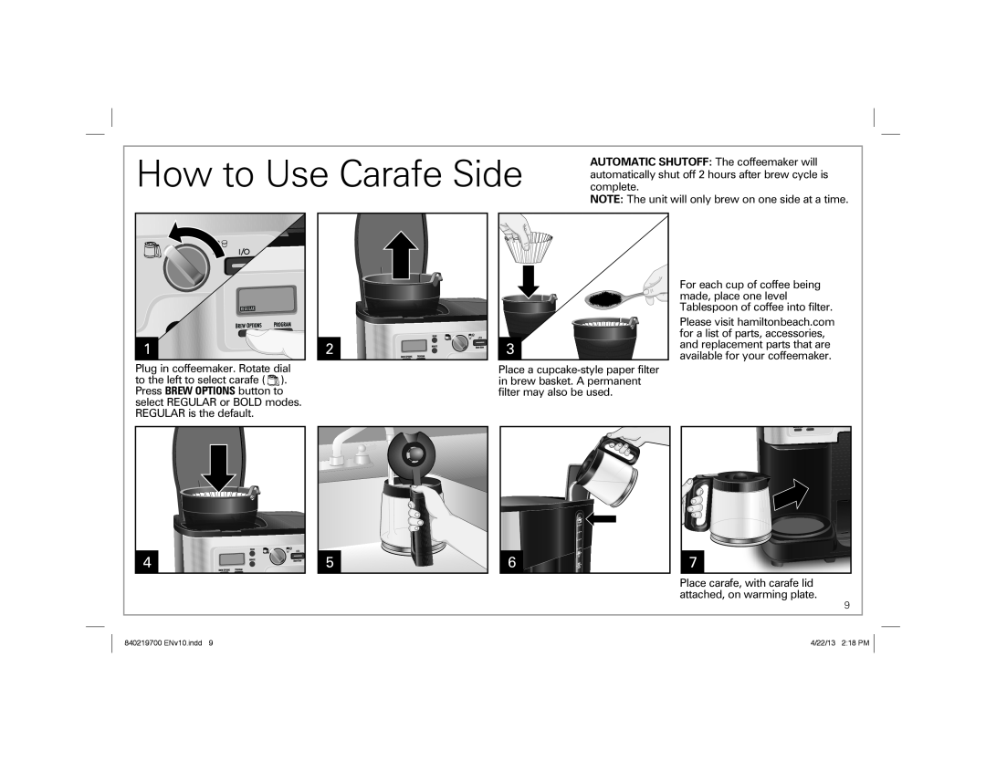 Hamilton Beach 2-Way FlexBrew Coffeemaker, 840219700 ENv10.indd 1 manual How to Use Carafe Side 