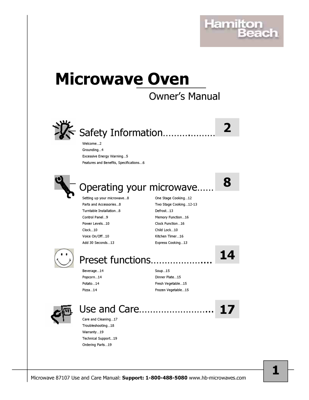 Hamilton Beach 87107 owner manual Microwave Oven 