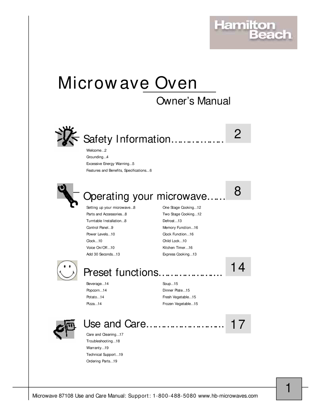 Hamilton Beach 87108 owner manual Microwave Oven 