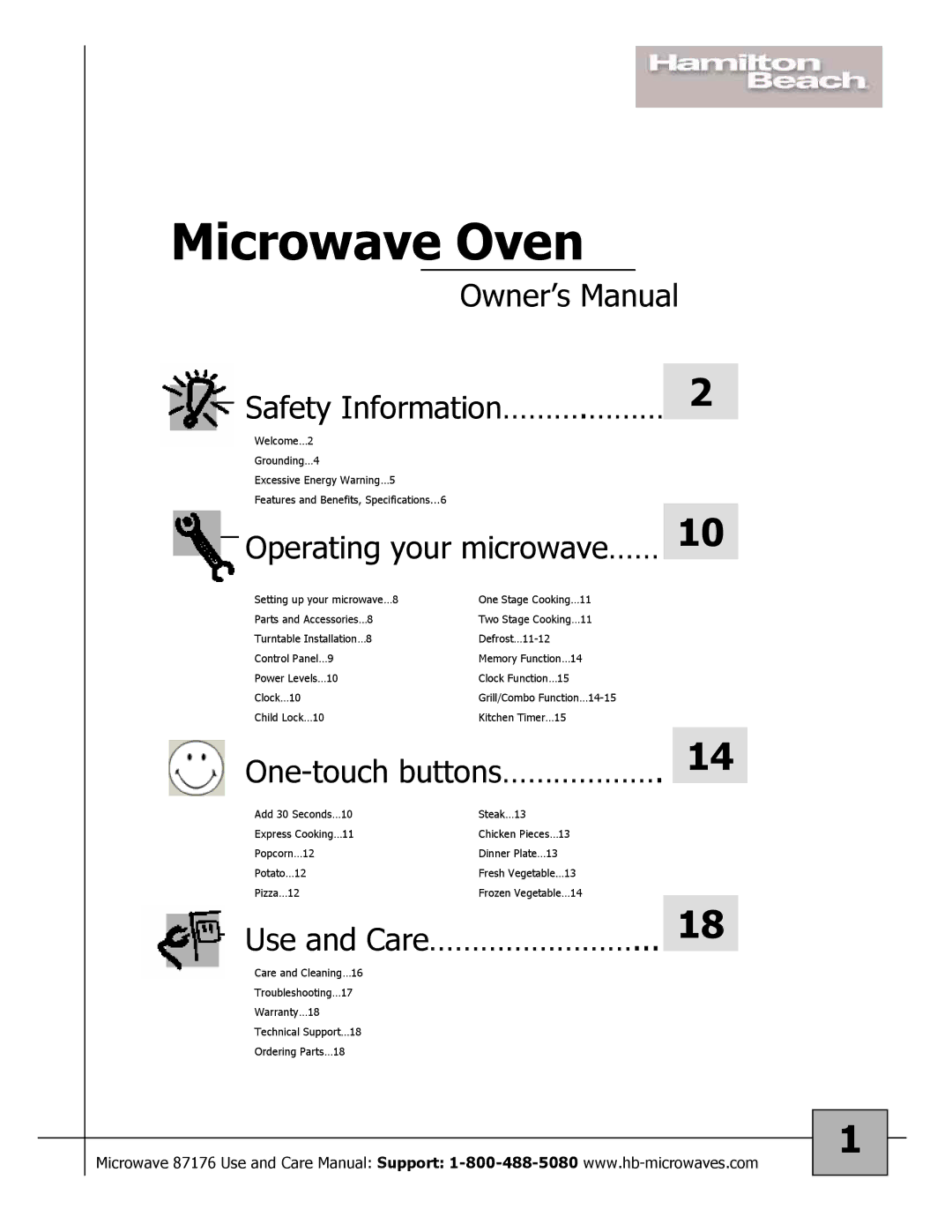 Hamilton Beach 87176 owner manual Microwave Oven 