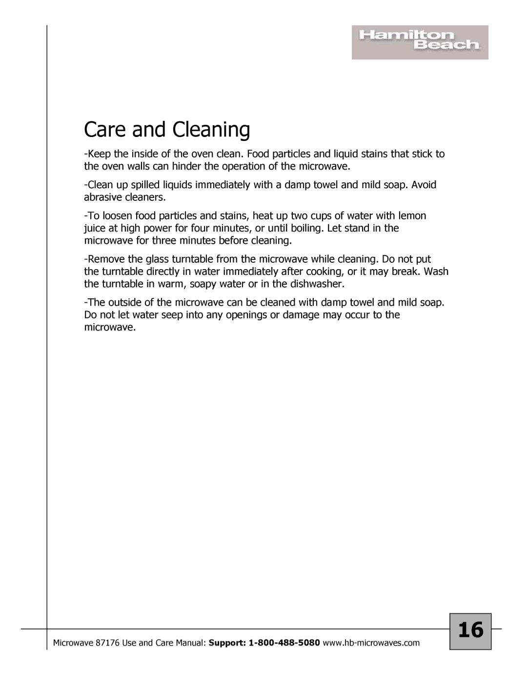 Hamilton Beach 87176 owner manual Care and Cleaning 