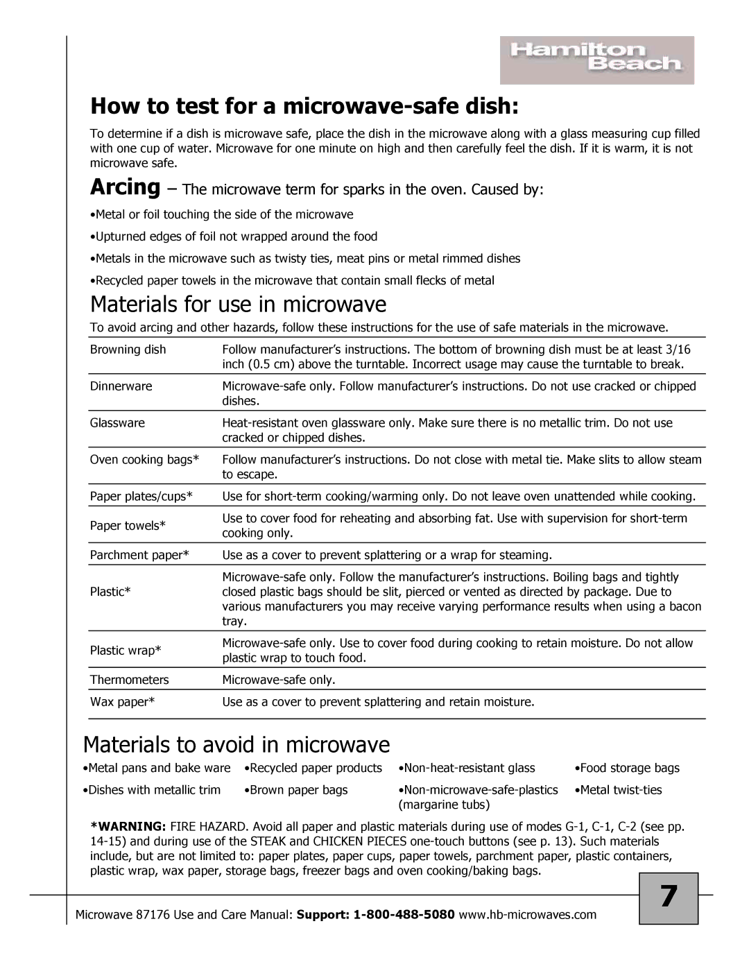 Hamilton Beach 87176 owner manual How to test for a microwave-safe dish 