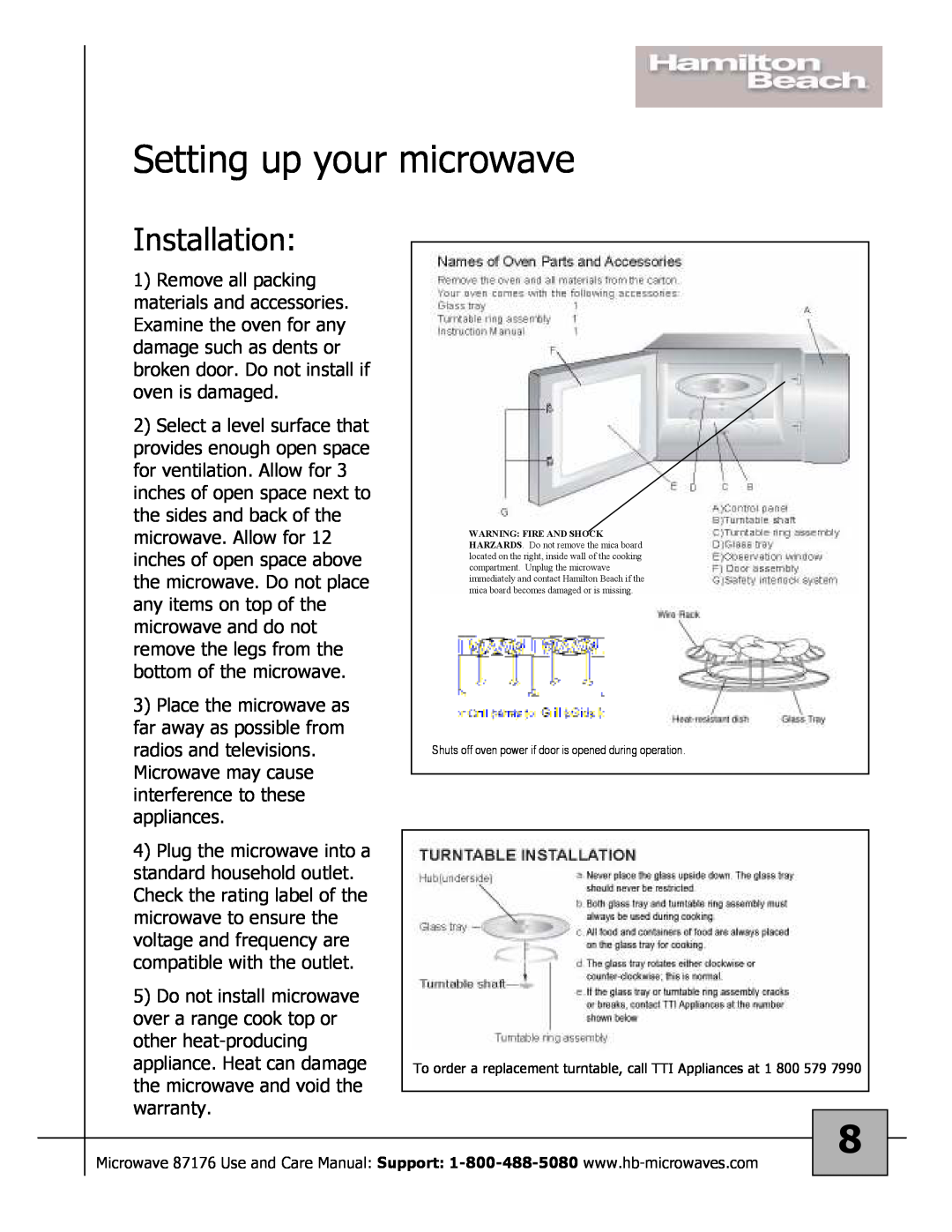 Hamilton Beach 87176 owner manual Setting up your microwave, Installation 