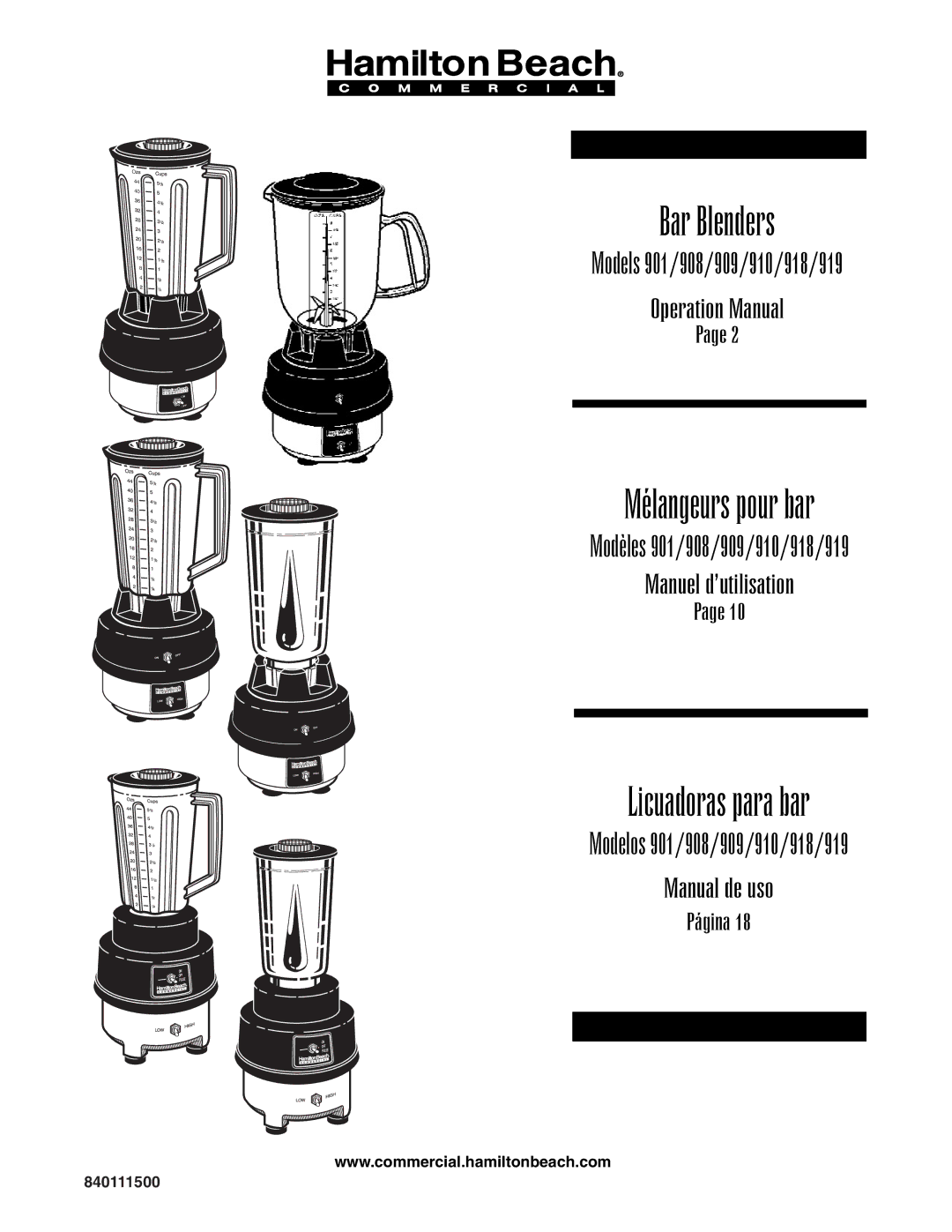 Hamilton Beach 901 manuel dutilisation Bar Blenders 