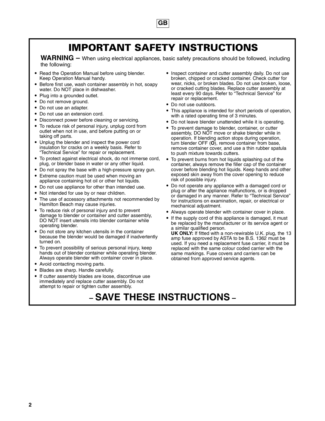 Hamilton Beach 908 Series operation manual Important Safety Instructions 