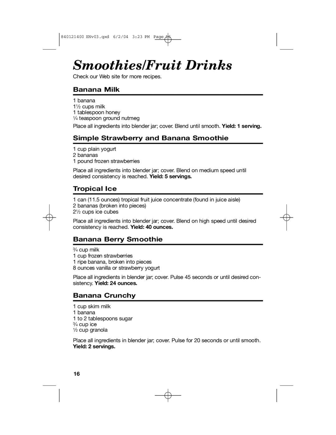 Hamilton Beach All-Metal Blender manual Smoothies/Fruit Drinks 