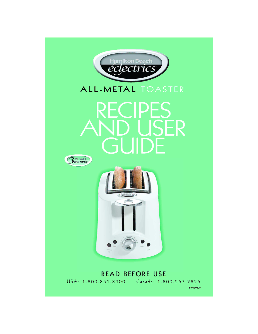 Hamilton Beach All-Metal Toaster manual Recipes User Guide 