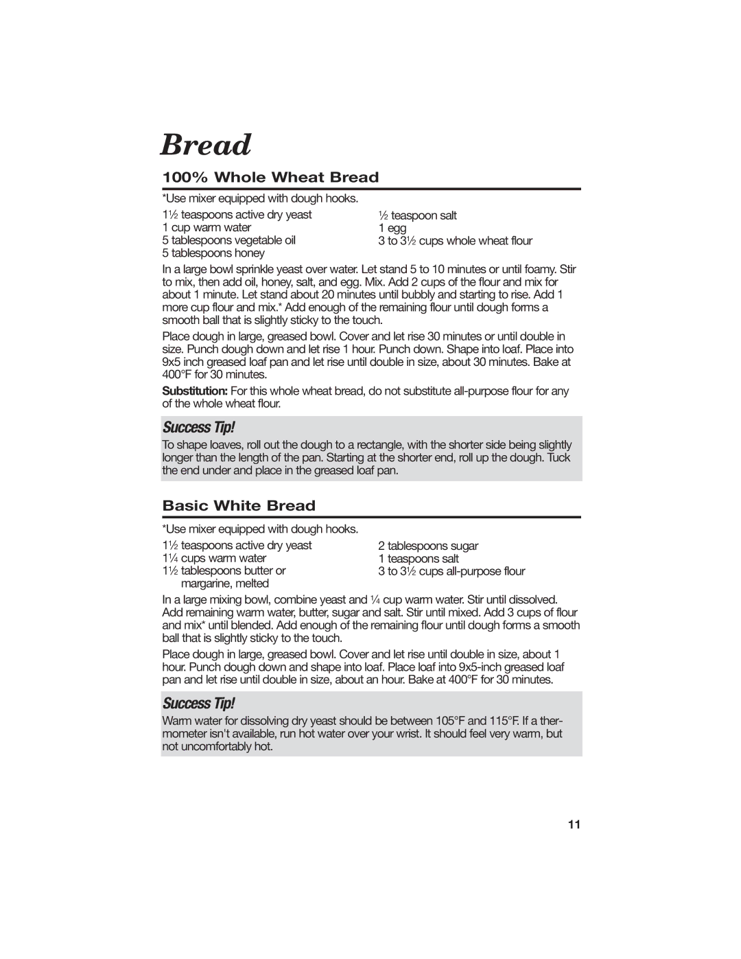 Hamilton Beach All-Metal Toaster manual 100% Whole Wheat Bread, Basic White Bread 