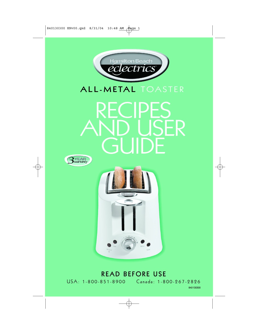 Hamilton Beach All-Metal Toasters manual Recipes User Guide 