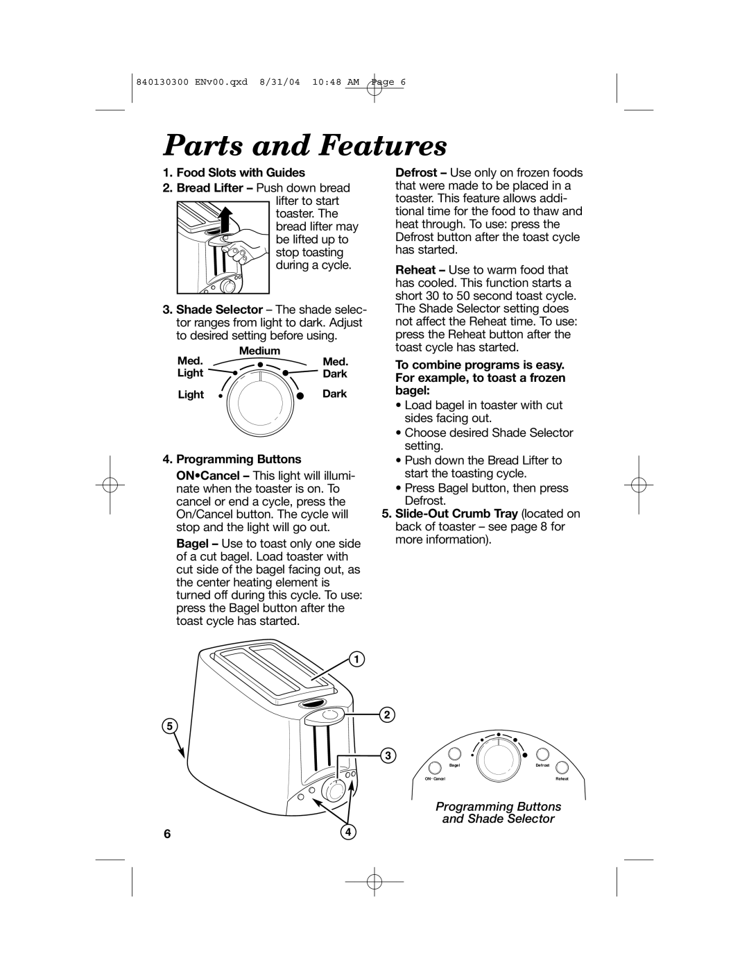 Hamilton Beach All-Metal Toasters manual Parts and Features, Food Slots with Guides 