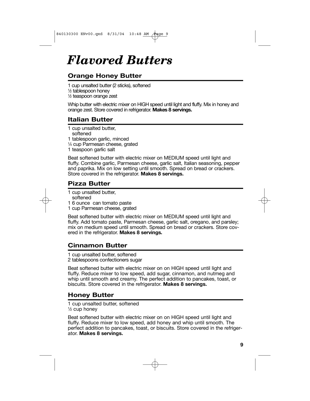 Hamilton Beach All-Metal Toasters manual Flavored Butters 