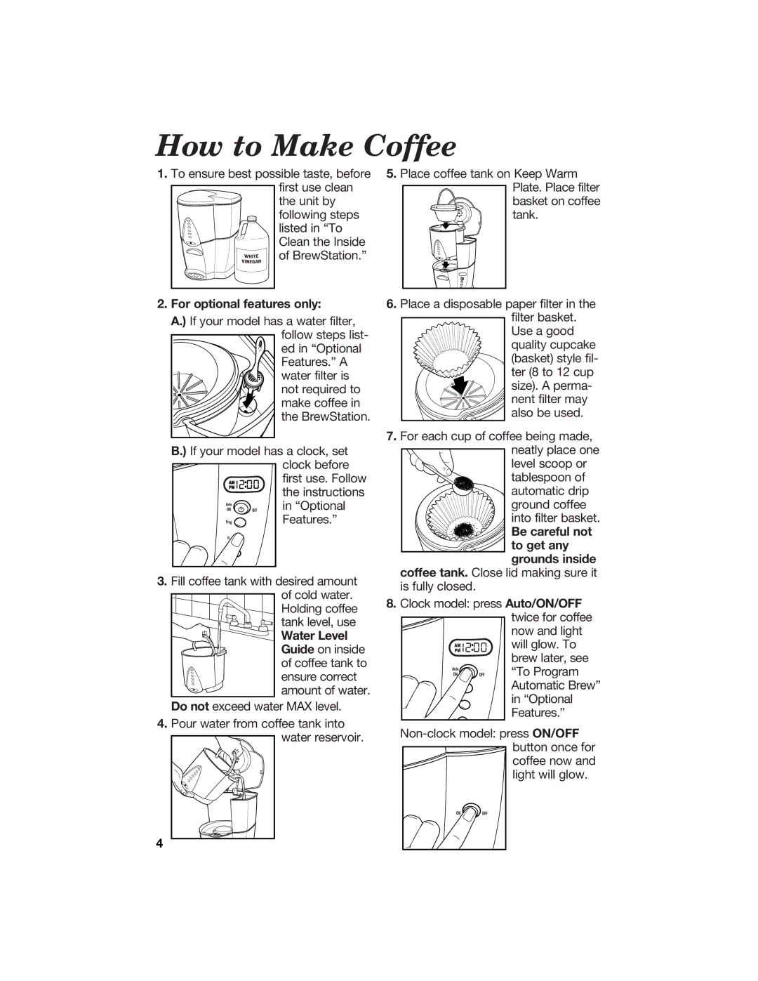 Hamilton Beach BrewStation manual How to Make Coffee, For optional features only 